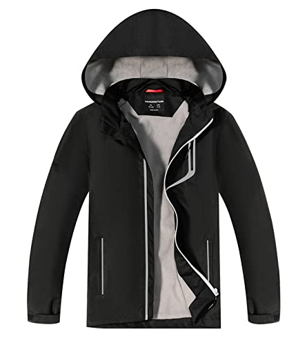 YOUNGSOUL Kinder Softshelljacke Gefütterte Regenjacke Jungen Mädchen Übergangsjacke Wasserdichte Outdoorjacke mit Abnehmbarer Kapuze,Schwarz, DE: 134-140 (Herstellergröße 140) von YOUNGSOUL