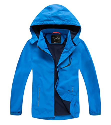 YOUNGSOUL Kinder Softshelljacke Gefütterte Regenjacke Jungen Mädchen Übergangsjacke Wasserdichte Outdoorjacke mit Abnehmbarer Kapuze Blue DE: 152-158 (Herstellergröße 160) von YOUNGSOUL