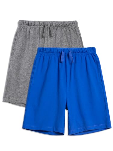 YOUNGSOUL Kinder Sweat Shorts Mädchen Jungen Kurze Hose Jogginghose Sommer Sporthosen 2er Pack Blau/Dunkelgrau 134-140/Größe 140 von YOUNGSOUL