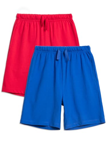 YOUNGSOUL Kinder Sweat Shorts Mädchen Jungen Kurze Hose Jogginghose Sommer Sporthosen 2er Pack Blau/Rot 134-140/Größe 140 von YOUNGSOUL