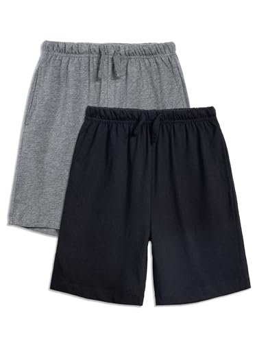 YOUNGSOUL Kinder Sweat Shorts Mädchen Jungen Kurze Hose Jogginghose Sommer Sporthosen 2er Pack Schwarz/Dunkelgrau 110-116/Größe 120 von YOUNGSOUL