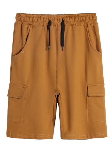 YOUNGSOUL Kurze Hose Jungen Cargo Shorts Baumwolle Sommerhose Kinder Kurz Jogginghose Braun 140 von YOUNGSOUL
