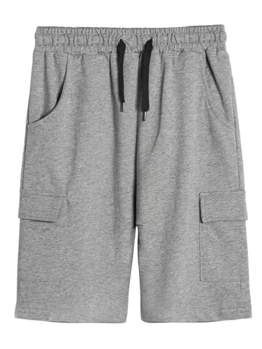 YOUNGSOUL Kurze Hose Jungen Cargo Shorts Baumwolle Sommerhose Kinder Kurz Jogginghose Grau 150 von YOUNGSOUL
