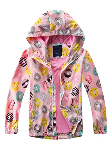 YOUNGSOUL Mädchen Regenjacke Gemustert Übergangsjacke Kinder Jacke Wind und Wasserdicht Frühling Sommer Outdoorjacke mit Kapuze Rosa DE: 122 (Herstellergröße 120) von YOUNGSOUL
