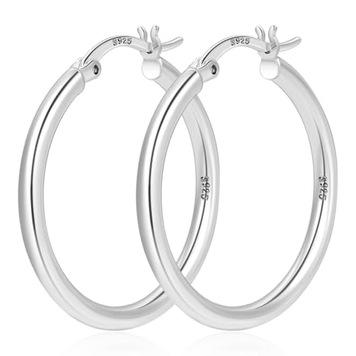 YOUNGYUE 2 mm große Creolen aus Sterlingsilber für Damen hypoallergen Creolen aus 925er Sterlingsilber leicht große silberneCreolen 30/40/50/60/70 mm von YOUNGYUE