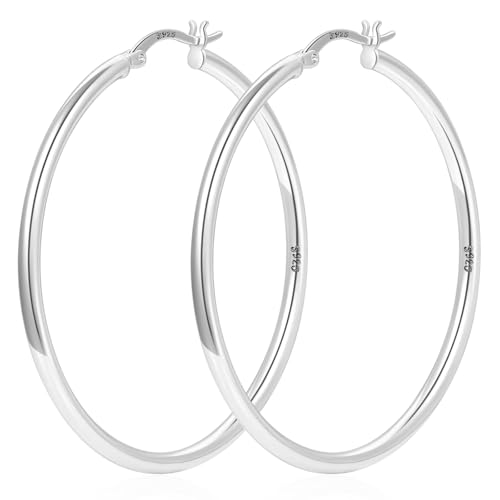 YOUNGYUE 2 mm große Creolen aus Sterlingsilber für Damen hypoallergen Creolen aus 925er Sterlingsilber leicht große silberneCreolen 30/40/50/60/70 mm YOUNGYUE 2 mm große Creolen aus Sterlingsilber für Damen hypoallergen Creolen aus 925er Sterlingsilber leicht große silberneCreolen 30/40/50/60/70 mm von YOUNGYUE