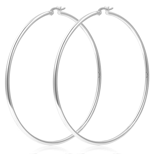 YOUNGYUE 2 mm große Creolen aus Sterlingsilber für Damen hypoallergen Creolen aus 925er Sterlingsilber leicht große silberneCreolen 30/40/50/60/70 mm von YOUNGYUE