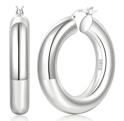 YOUNGYUE 8mm 925 Sterling Silber Creolen Hypoallergen Silber Creolen LeichteSilber Massive Ohrringe für Damen 30/40/50mm von YOUNGYUE