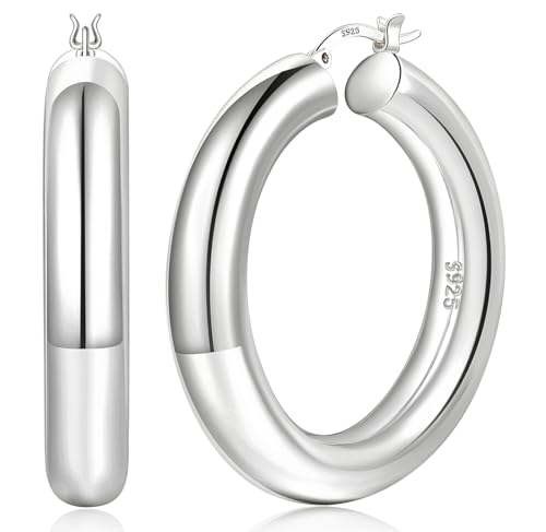 YOUNGYUE 8mm 925 Sterling Silber Creolen Hypoallergen Silber Creolen LeichteSilber Massive Ohrringe für Damen 30/40/50mm von YOUNGYUE