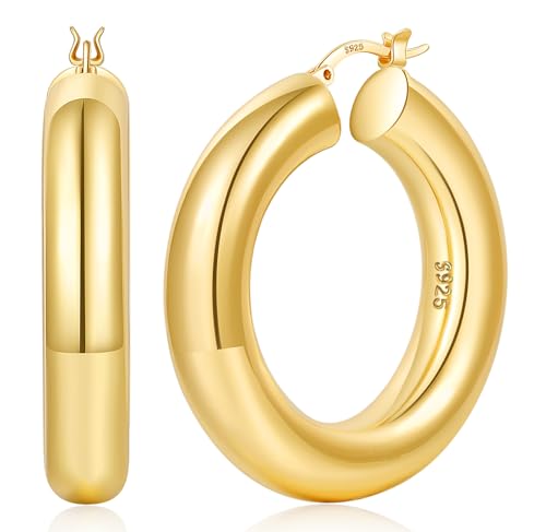 YOUNGYUE 8mm Massive Gold Creolen Hypoallergen 925 Sterling Silber Creolen Leichte 14K Echtgoldbeschichtete Dicke Gold Ohrringe für Damen 30/40/50mm YOUNGYUE 8mm Massive Gold Creolen Hypoallergen 925 Sterling Silber Creolen Leichte 14K Echtgoldbeschichtete Dicke Gold Ohrringe für Damen 30/40/50mm von YOUNGYUE