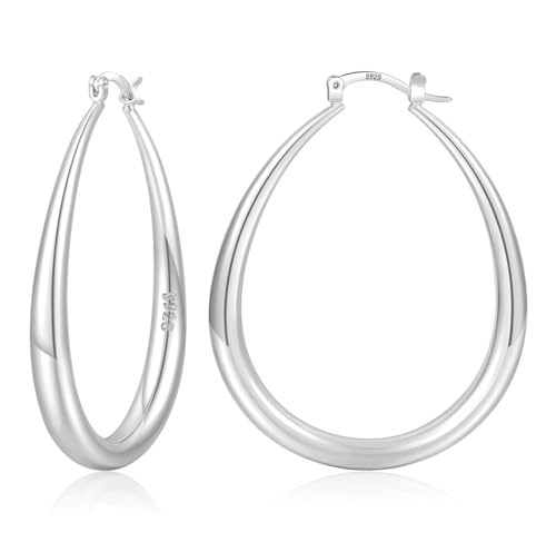 YOUNGYUE 925 Sterling Silber Creolen für Damen Hypoallergen, massive Silber Ohrringe, leichte ovale Creolen für Damen 35/40/50mm YOUNGYUE 925 Sterling Silber Creolen für Damen Hypoallergen, massive Silber Ohrringe, leichte ovale Creolen für Damen 35/40/50mm von YOUNGYUE