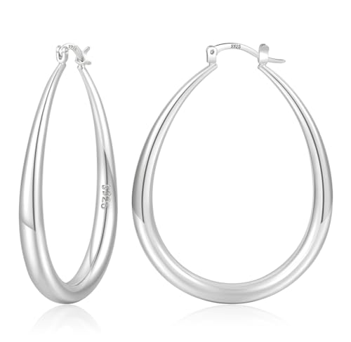 YOUNGYUE 925 Sterling Silber Creolen für Damen Hypoallergen, massive Silber Ohrringe, leichte ovale Creolen für Damen 35/40/50mm YOUNGYUE 925 Sterling Silber Creolen für Damen Hypoallergen, massive Silber Ohrringe, leichte ovale Creolen für Damen 35/40/50mm von YOUNGYUE