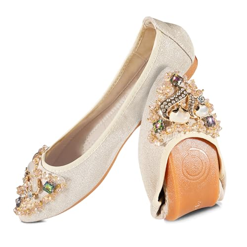 YOUNIFIZ Ballerinas für Damen, Strass, Hochzeit, faltbar, glitzernd, bequem, flache Schuhe, Fox Gold, 37.5 EU YOUNIFIZ Ballerinas für Damen, Strass, Hochzeit, faltbar, glitzernd, bequem, flache Schuhe, Fox Gold, 37.5 EU von YOUNIFIZ