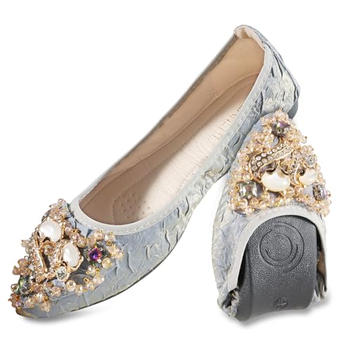 YOUNIFIZ Ballerinas für Damen, Strass, Hochzeit, faltbar, glitzernd, bequem, flache Schuhe, Gerafftes Blau, 41 EU YOUNIFIZ Ballerinas für Damen, Strass, Hochzeit, faltbar, glitzernd, bequem, flache Schuhe, Gerafftes Blau, 41 EU von YOUNIFIZ