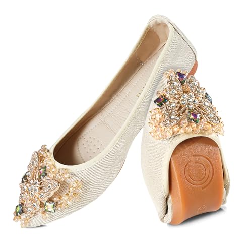 YOUNIFIZ Ballerinas für Damen, Strass, Hochzeit, faltbar, glitzernd, bequem, flache Schuhe, Schmetterling Gold, 36 EU YOUNIFIZ Ballerinas für Damen, Strass, Hochzeit, faltbar, glitzernd, bequem, flache Schuhe, Schmetterling Gold, 36 EU von YOUNIFIZ