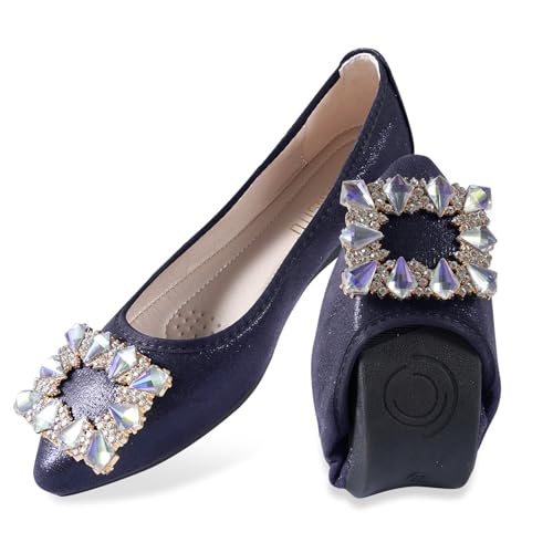 YOUNIFIZ Damen-Ballerinas, Schnalle, Strass, Hochzeit, Ballerinas, faltbar, glitzernd, bequem, flache Schuhe, Marineblau, 40 EU YOUNIFIZ Damen-Ballerinas, Schnalle, Strass, Hochzeit, Ballerinas, faltbar, glitzernd, bequem, flache Schuhe, Marineblau, 40 EU von YOUNIFIZ