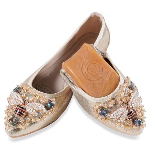 YOUNIFIZ Damen-Ballerinas, glitzernde Strasssteine, Hochzeits-Ballerinas, spitzer Zehenbereich, faltbar, bequem, flach, Bee Gold, 39.5 EU YOUNIFIZ Damen-Ballerinas, glitzernde Strasssteine, Hochzeits-Ballerinas, spitzer Zehenbereich, faltbar, bequem, flach, Bee Gold, 39.5 EU von YOUNIFIZ