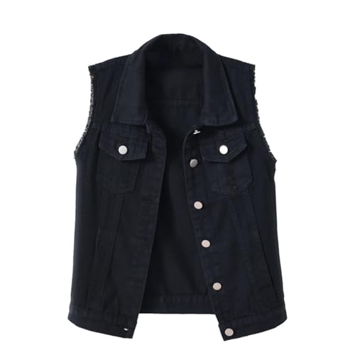 YOUNIFIZ Damen Cropped Denim Weste Ärmellos Button Down Jeans Weste Casual Revers Kragen Denim Jacken mit Taschen, Schwarz , M von YOUNIFIZ