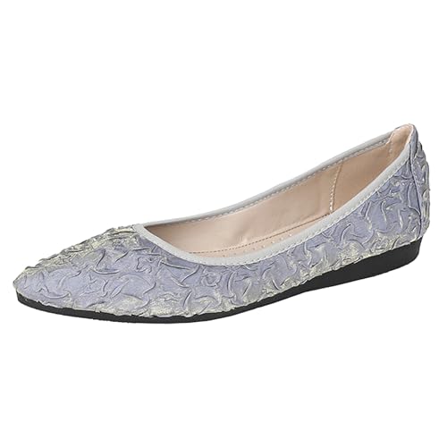 YOUNIFIZ Damen Flats Faltbare Ballerinas für Frauen Mode Seide Pionted Toe Komfort Leichte Slip-On Kleid Schuhe, Seidenblau, 37.5 EU von YOUNIFIZ