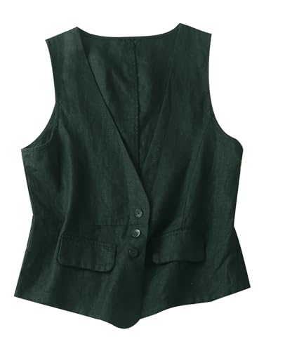 YOUNIFIZ Damen-Leinenweste, lässig, ärmellos, Knopfleiste, Leinenblazer, leicht, V-Ausschnitt, Weste mit Tasche, 129_Grün, L YOUNIFIZ Damen-Leinenweste, lässig, ärmellos, Knopfleiste, Leinenblazer, leicht, V-Ausschnitt, Weste mit Tasche, 129_Grün, L von YOUNIFIZ