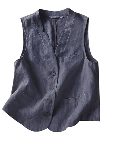 YOUNIFIZ Damen-Leinenweste, lässig, ärmellos, Knopfleiste, Leinenblazer, leicht, V-Ausschnitt, Weste mit Tasche, 130_Blau, XL YOUNIFIZ Damen-Leinenweste, lässig, ärmellos, Knopfleiste, Leinenblazer, leicht, V-Ausschnitt, Weste mit Tasche, 130_Blau, XL von YOUNIFIZ