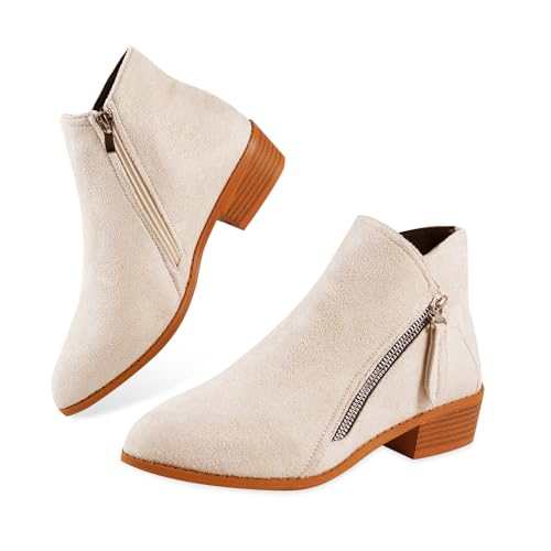 YOUNIFIZ Damen-Stiefelette mit spitzem Zehenbereich, Wildlederimitat, gestapelter Absatz, Western-Stiefelette, Beige, 36 EU YOUNIFIZ Damen-Stiefelette mit spitzem Zehenbereich, Wildlederimitat, gestapelter Absatz, Western-Stiefelette, Beige, 36 EU von YOUNIFIZ
