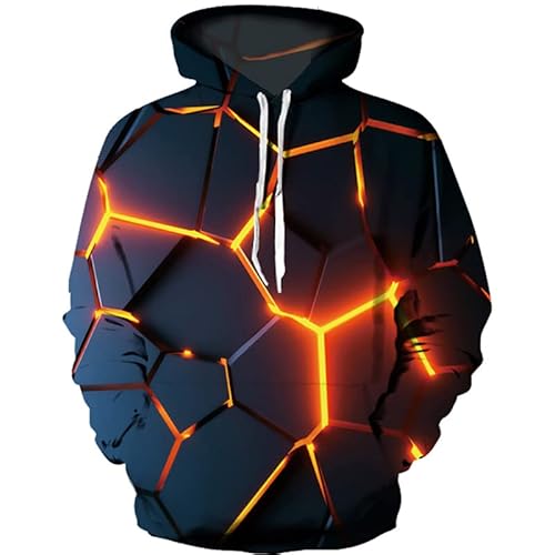 YOUOUSI Bunte Flamme Hoodie 3D fluoreszierender Pullover Herren und Damen Herbst und Winter große Kleidung lustige Jacke schwarzer Hoodie von YOUOUSI