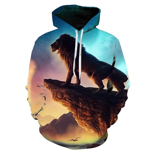 YOUOUSI Handbemalter König der Löwen 3D-Gedruckter neutraler langärmeliger 3D-Pullover mit lustigem Druck von YOUOUSI