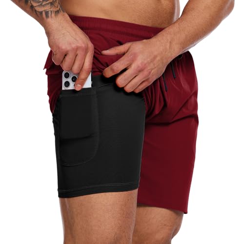 YOUPHYIMAI Badehose Herren Lang mit Kompression 2 in 1 Atmungsaktiv Badeshorts Männer Elastisch Trainingsshorts Verstellbar Tunnelzug mit Kompression Liner von YOUPHYIMAI