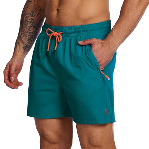 YOUPHYIMAI Badeshorts Herren Kurz Atmungsaktiv Schnelltrocknend Badehose Männer Elastisch Verstellbar Mit Tunnelzug Meshfutter und Reißverschlusstasche von YOUPHYIMAI