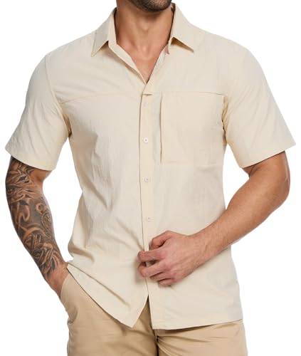 YOUPHYIMAI Hemd Herren Kurzarm Outdoorhemd Schnelltrocknend Casual Freizeithemd Atmungsaktive Funktionshemd Wanderhemd für Angeln Safari Reisen Golf von YOUPHYIMAI