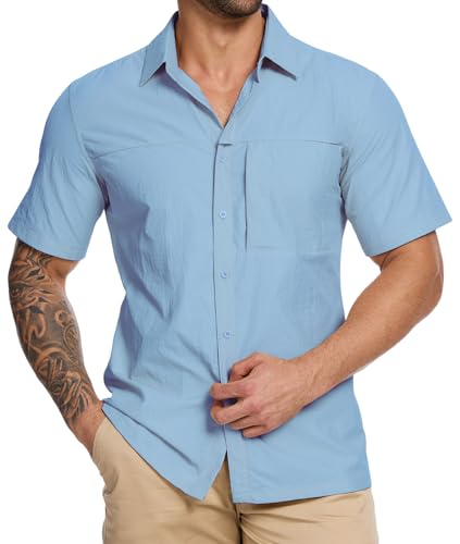 YOUPHYIMAI Hemd Herren Kurzarm Outdoorhemd Schnelltrocknend Casual Freizeithemd Atmungsaktive Funktionshemd Wanderhemd für Angeln Safari Reisen Golf von YOUPHYIMAI