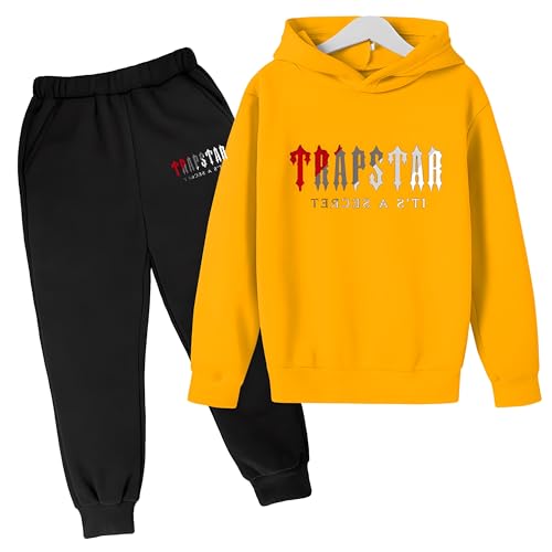 YOUPO Trapstar Kinder-Trainingsanzüge, Herbst/Winter Trapstar London Druck-Hoodie und Jogginghose, 2-teiliges Bekleidungsset, Sportbekleidung (Color : 17, Größe : 140) von YOUPO