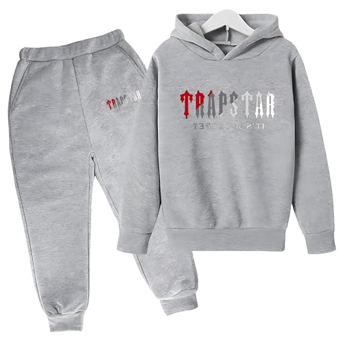 YOUPO Trapstar Kinder-Trainingsanzüge, Herbst/Winter Trapstar London Druck-Hoodie und Jogginghose, 2-teiliges Bekleidungsset, Sportbekleidung (Color : 20, Größe : 140) von YOUPO