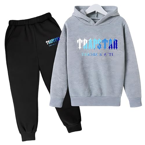 YOUPO Trapstar Kinder-Trainingsanzüge, Herbst/Winter Trapstar London Druck-Hoodie und Jogginghose, 2-teiliges Bekleidungsset, Sportbekleidung (Color : 7, Größe : 150) von YOUPO