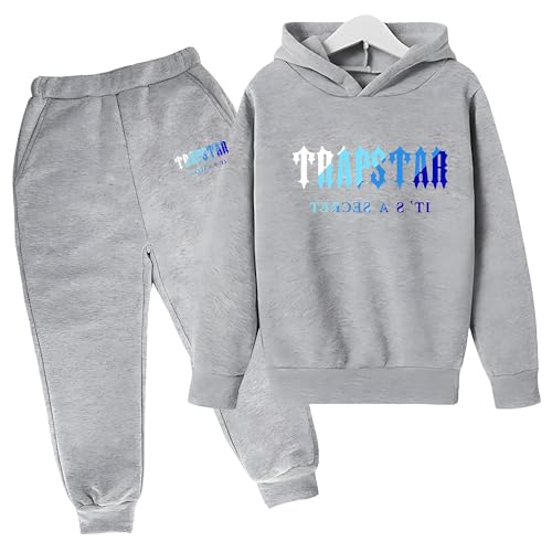 YOUPO Trapstar Kinder-Trainingsanzüge, Herbst/Winter Trapstar London Druck-Hoodie und Jogginghose, 2-teiliges Bekleidungsset, Sportbekleidung (Color : 9, Größe : 150) von YOUPO