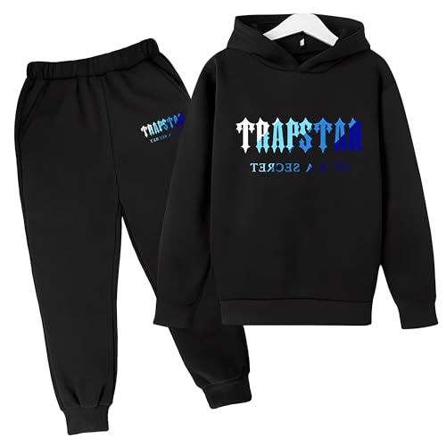 YOUPO Trapstar Kinder-Trainingsanzüge, Herbst/Winter Trapstar London Druck-Hoodie und Jogginghose, 2-teiliges Bekleidungsset, Sportbekleidung (Color : A, Größe : 140) von YOUPO