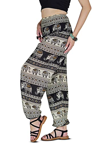 Your Cozy Damen Haremshose Boho Genie Aladin gesmokte Taille Yoga Hose, schwarz/weiß, L von Your Cozy