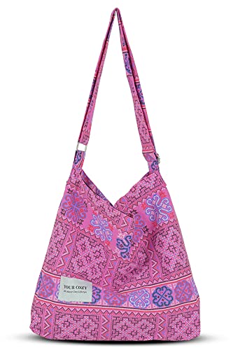 Your Cozy Damen Retro Große Größe Baumwolle Schultertasche Hobo Crossbody Handtasche Casual Tote für Einkaufen und Reisen, Tribe_Pink, Einheitsgröße von Your Cozy