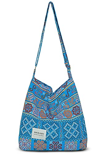 Your Cozy Damen Retro Große Größe Baumwolle Schultertasche Hobo Crossbody Handtasche Casual Tote für Einkaufen und Reisen, Tribe_sky, Einheitsgröße von Your Cozy