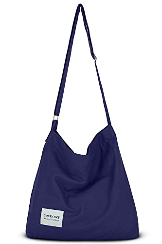 Your Cozy Damen Retro Große Größe Baumwolle Schultertasche Hobo Crossbody Handtasche Casual Tote für Einkaufen und Reisen, navy, Einheitsgröße von Your Cozy