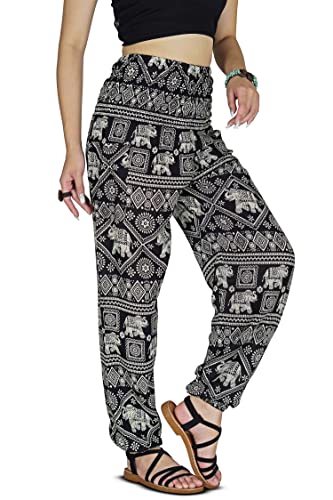 Frauen Haremshose Boho Genie Aladdin Smocked Waist Yoga Hose (Black1 M) von Your Cozy