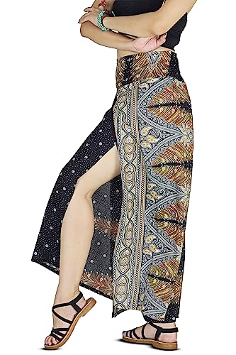 YOUR COZY Haremshose Yoga für Frauen Palazzo Strandkleidung weites Bein Boho Hippie Bohemian Aladdin Genie, Peacock Black, L von Your Cozy