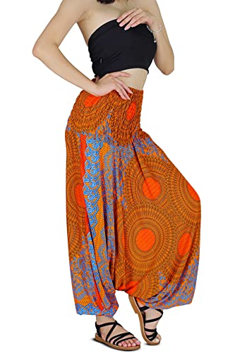 Your Cozy Haremshose für Damen, Hippie-Boho-Kleidung, Mc Hammer-Hose, Overall, lässig, locker, Strand, Jogginghose, Bequeme Baggy-Boho-Yoga-Hose (Orange Sunflower_S) von Your Cozy