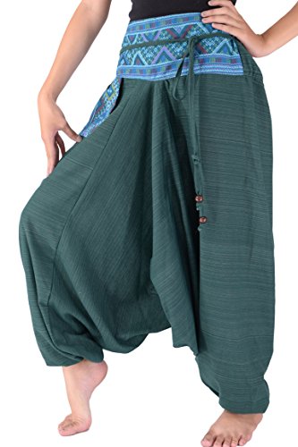 YOUR COZY Haremshose für Frauen und Männer Fallschirmhose für Herren Traditioneller Loser Harem 100% Baumwolle (Sea Green 3XL) von Your Cozy