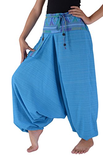 YOUR COZY Haremshose für Frauen und Männer Yoga Haremshose Traditioneller Loser Harem 100% Baumwolle (Türkis 3XL) von Your Cozy