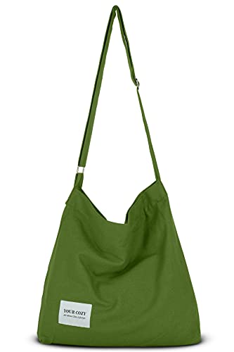 Your Cozy Damen Retro Große Größe Baumwolle Schultertasche Hobo Crossbody Handtasche Casual Tote für Einkaufen und Reisen, Grün, Einheitsgröße von Your Cozy