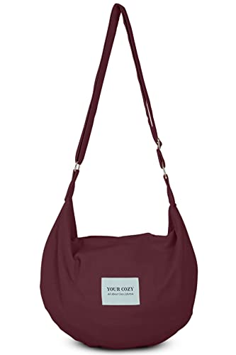 YOUR COSY Damen Sling Umhängetaschen Große Schulter Shopping Hobo Bag Handtasche Top Zip Bags Handmade Messenger Bag (Red Wine) von Your Cozy