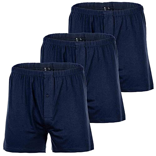YOURBASICS Herren Jersey-Boxershorts, weiche Baumwollunterhosen 'weiter American Style' im 3er Pack - Cotton, Eingriff mit Knopf, Multipack Blau XL von YOURBASICS