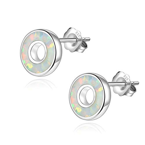 YOURDORA 925er Sterlingsilber Weiss Opal Ohrstecker Kreis Kleine für Frauen und Mädchen Creolen Ohrringe Originell Geschenk von YOURDORA